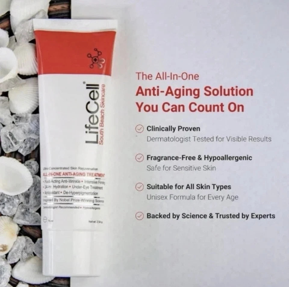 LifeCell South Beach Skincare All In One Anti-Aging Treatment - 2.54 oz NO BOX,
