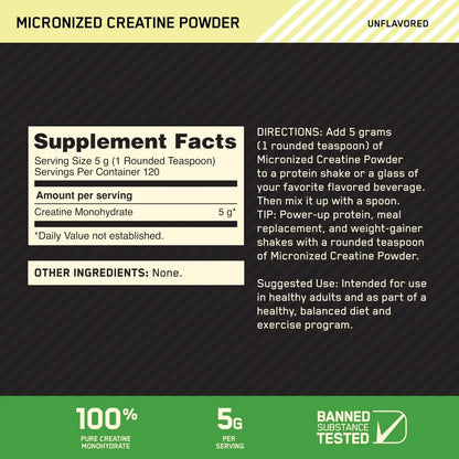 Optimum Nutrition, Micronized Creatine Powder, Unflavored, 10.6 oz (300 g)
